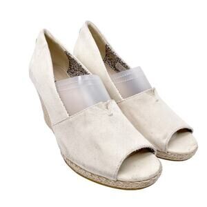 Toms Women's Michelle Wedge Sandal Peep Toe‎ Cream Canvas Size 10